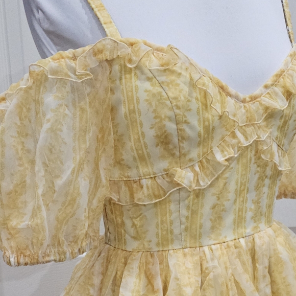 ~SOLD~Dolls Kill Sugar Thrillz SAMPLE Sense N' Sensibility Yellow Corset Dress S - Picture 6 of 14